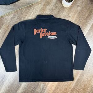 Harley Davidson Y2K Long Sleeve T Shirt Black and Orange Embroidered